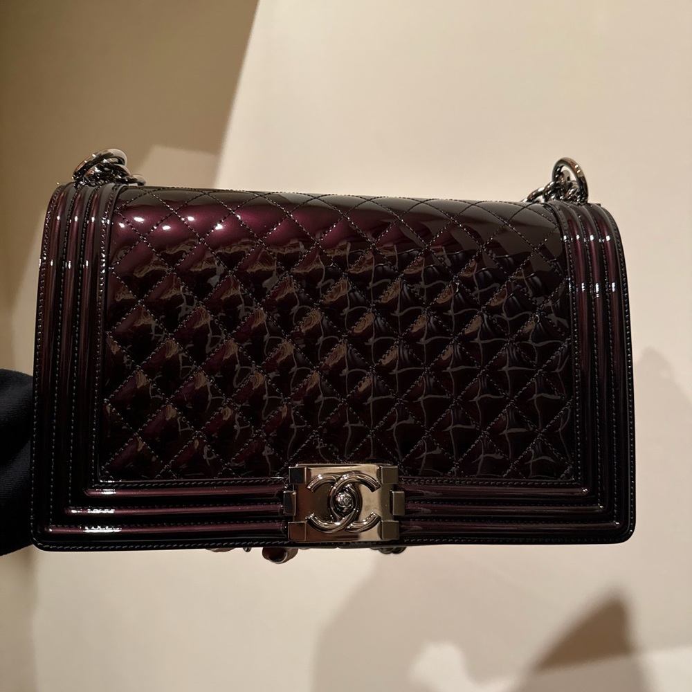 Chanel Patent Burgundy Medium Boy Bag